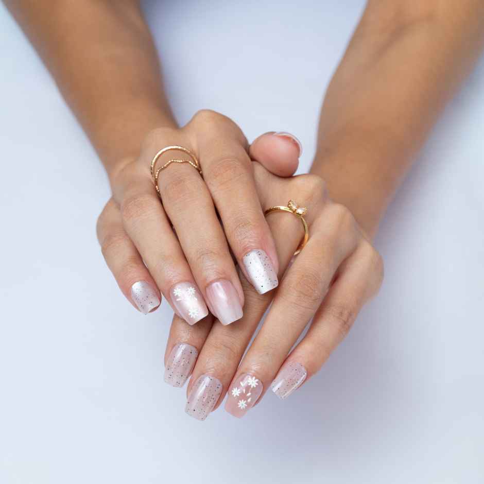 Pep Nails Whispers Medium Coffin Floral Nude Cat Eye Reusable Press On Nails 30 Nail Tips