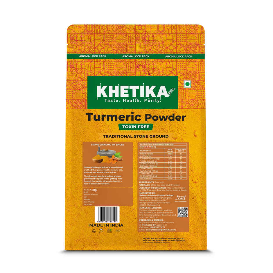 Khetika Stone Ground Turmeric Powder, Single Origin, With Natural Oils, High Curcumin,Reusable Pouch