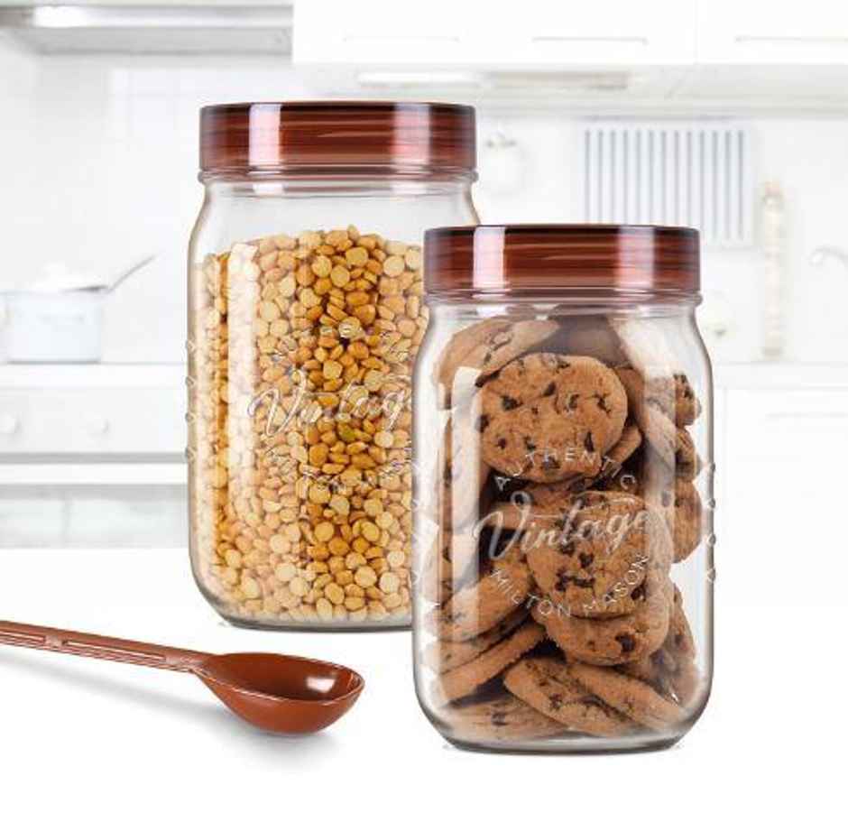 Milton Plastic Vintage Pet Jar Set Of 2, 1000 ml Each, Transparent