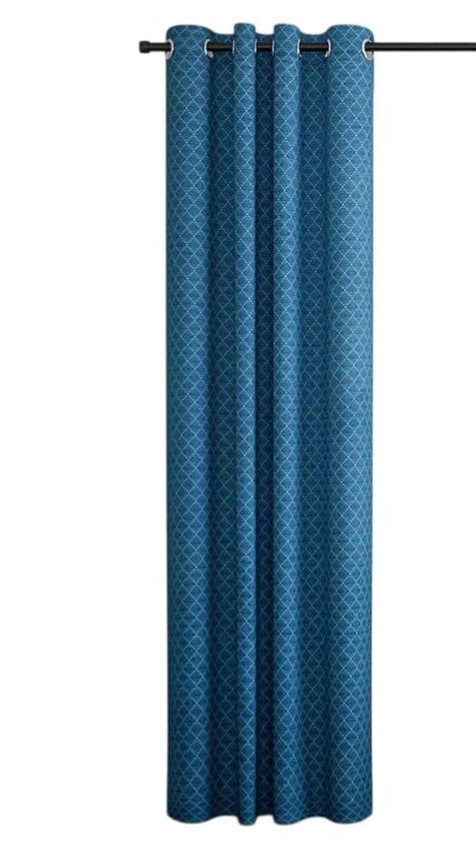 CasaCraft Pepperfry Door Curtain 7ft Blue Geometric Dobby Weave 100% Cotton Light Filtering Eyelet