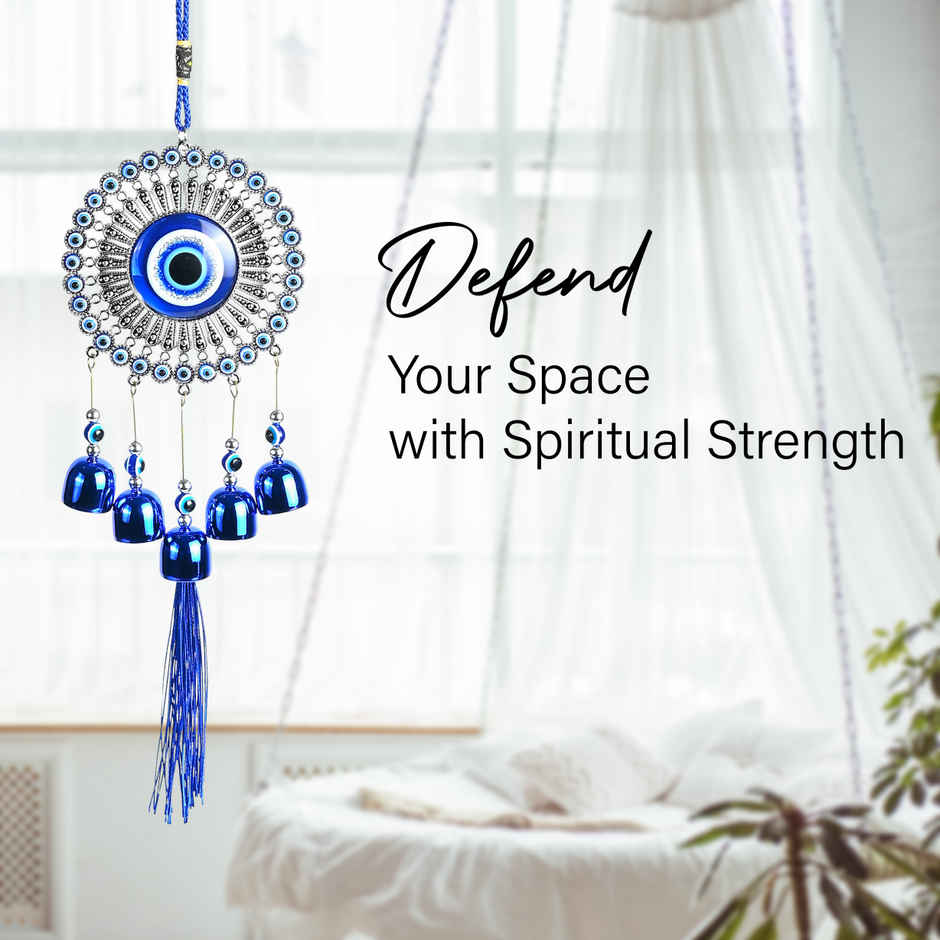 HINDCRAFT 5 Bells Evil Eye Wind Chime Good Luck and Gift for Home and Balcony
