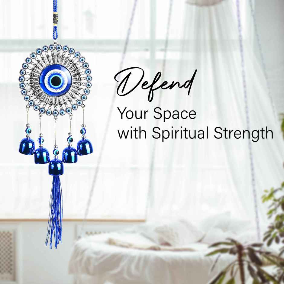 HINDCRAFT 5 Bells Evil Eye Wind Chime Good Luck and Gift for Home and Balcony