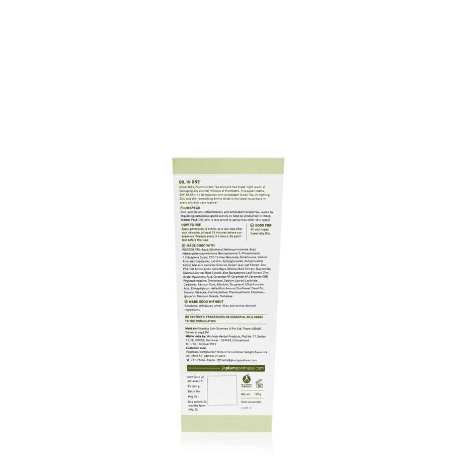 Plum Green Tea - Zinc Super-Matte Sunscreen Gel Spf 50 Pa ++++ For Oily Skin