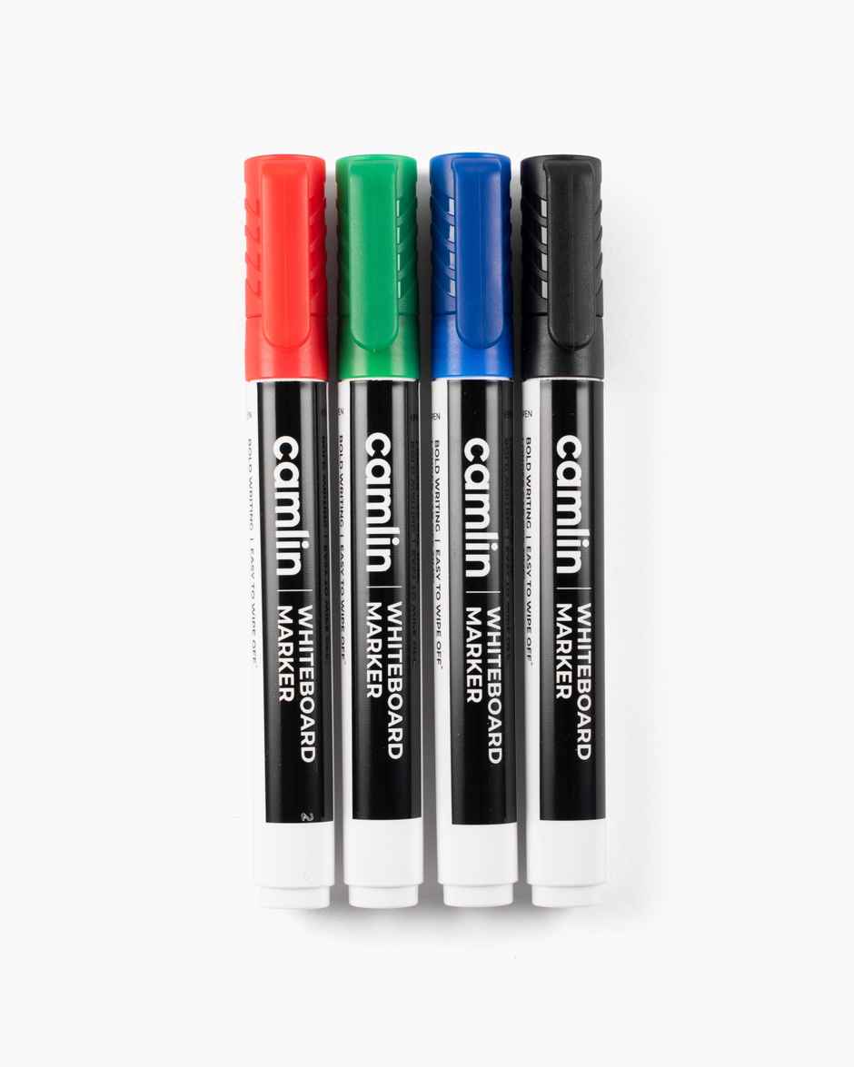 Camlin Whiteboard Marker - Pack Of 4 Assorted Colors (Black, Blue, Red, Green)