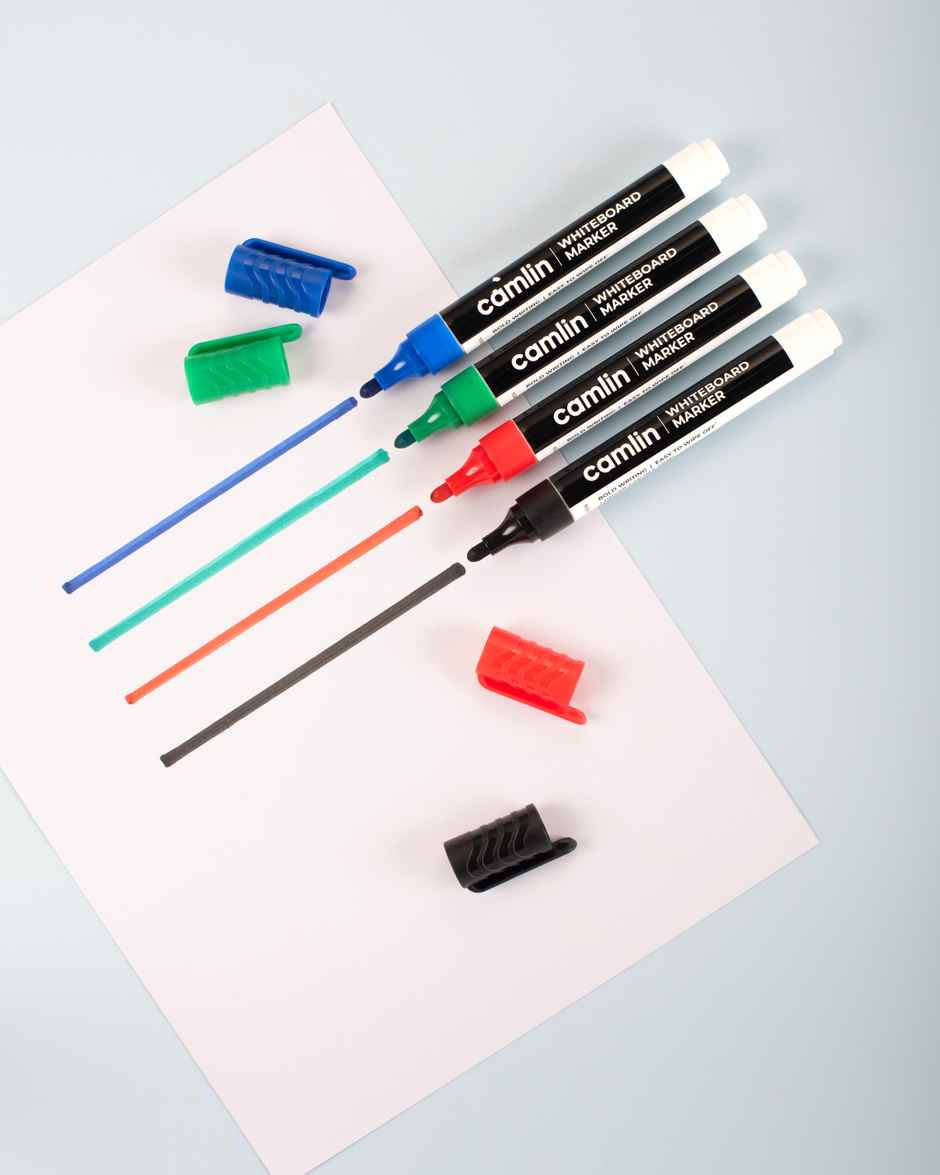 Camlin Whiteboard Marker - Pack Of 4 Assorted Colors (Black, Blue, Red, Green)