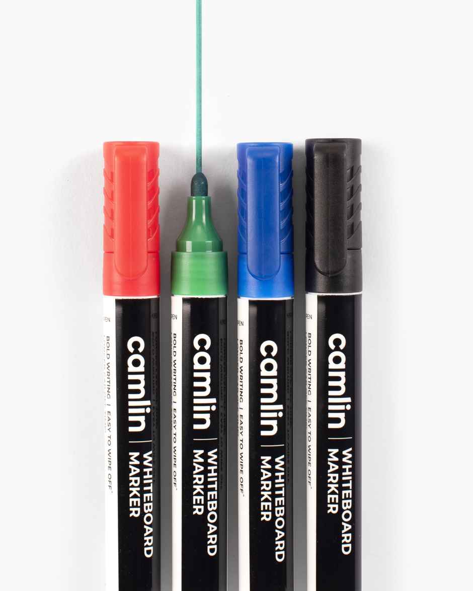 Camlin Whiteboard Marker - Pack Of 4 Assorted Colors (Black, Blue, Red, Green)