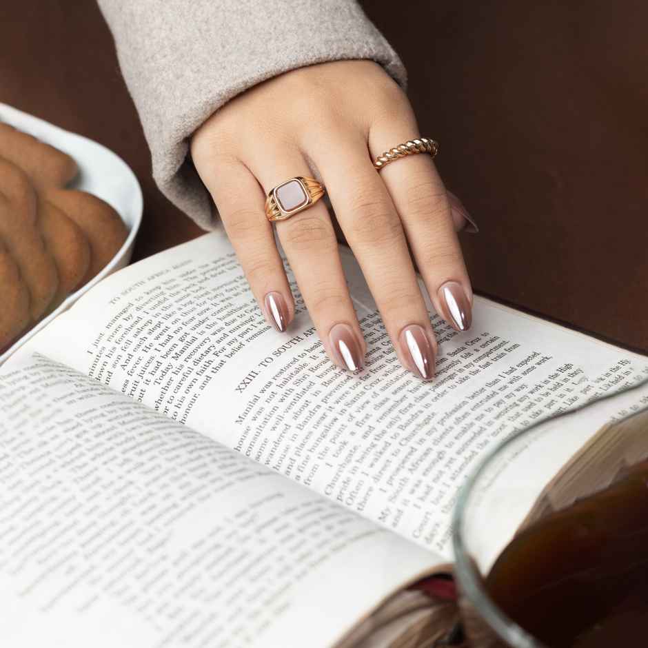 Pep Nails Brown Glow Medium Almond Brown Metallic Soft Gel Reusable Press On Nails 30 Nail Tips