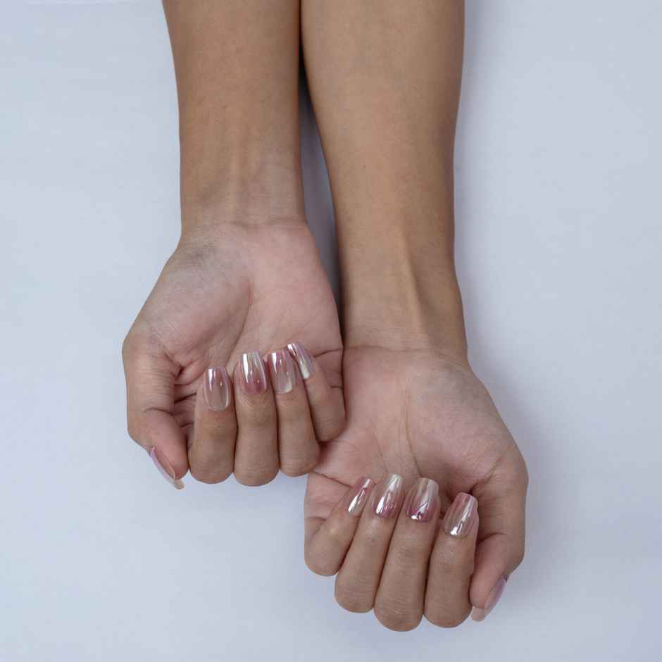 Pep Nails Mirror Kiss Medium Coffin Chrome Ombre Nude Reusable Press On Nails | 30 Nail Tips