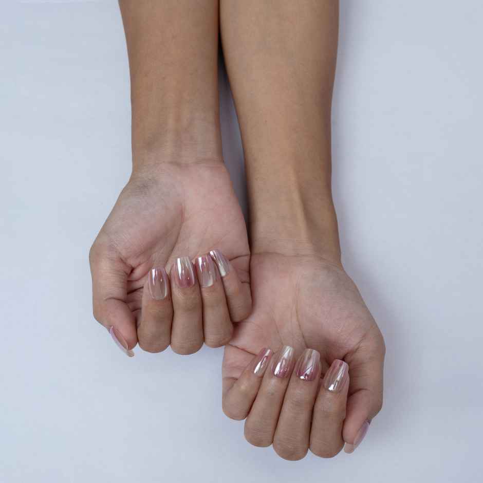 Pep Nails Mirror Kiss Medium Coffin Chrome Ombre Nude Reusable Press On Nails 30 Nail Tips