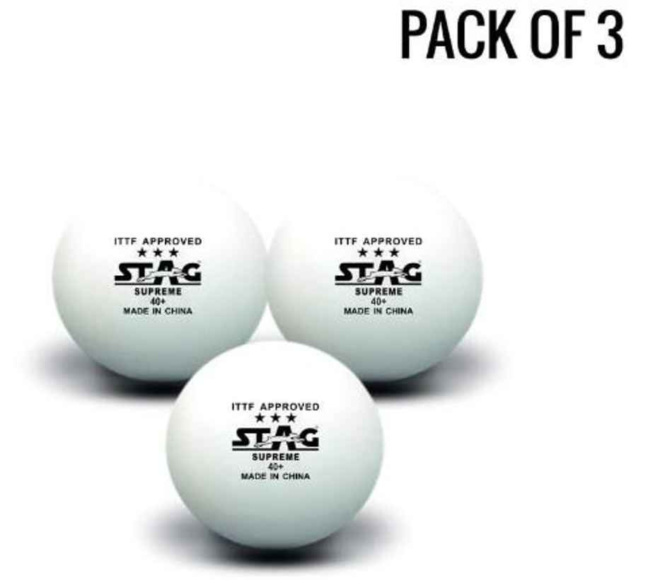 Stag 3 Star Supreme Table Tennis Plastic Ball Pack Of 3 (White)