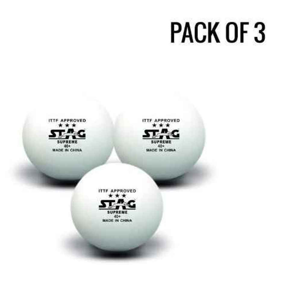Stag 3 Star Supreme Table Tennis Plastic Ball Pack Of 3 (White)