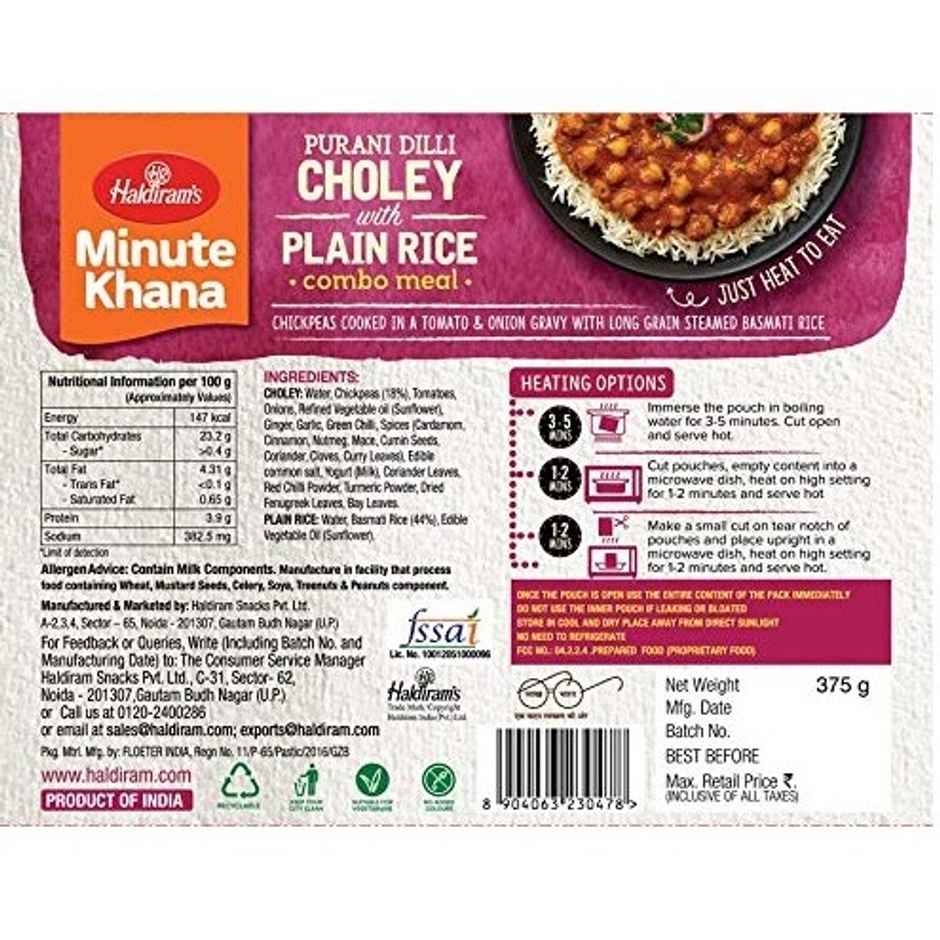 Haldiram's Ready To Eat Delhi Choley With Plain Rice