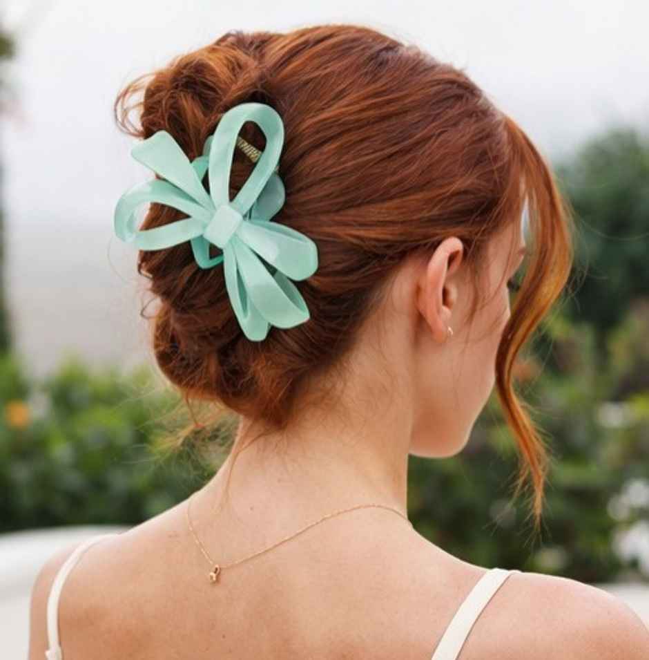 The Opal Factory Hair Accessories | Bow Claw Clip | Pack of 3 | Purple, Green, Light Brown