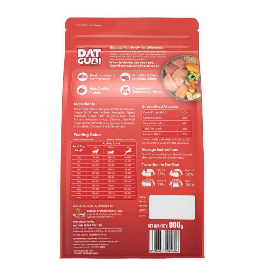 DatGud Chicken and Brown Rice Adult Dry Dog Food | Balanced Nutrition Joint Care Digest