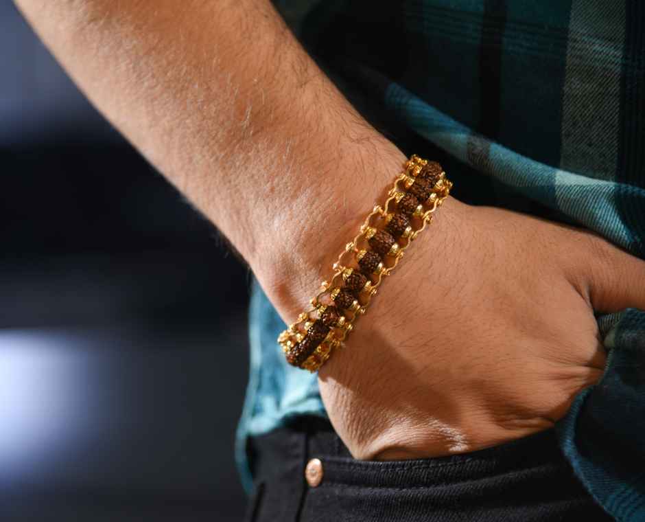 Astrotalk Gold-Plated Beaded Rudraksha Bracelet for Spiritual Wear 