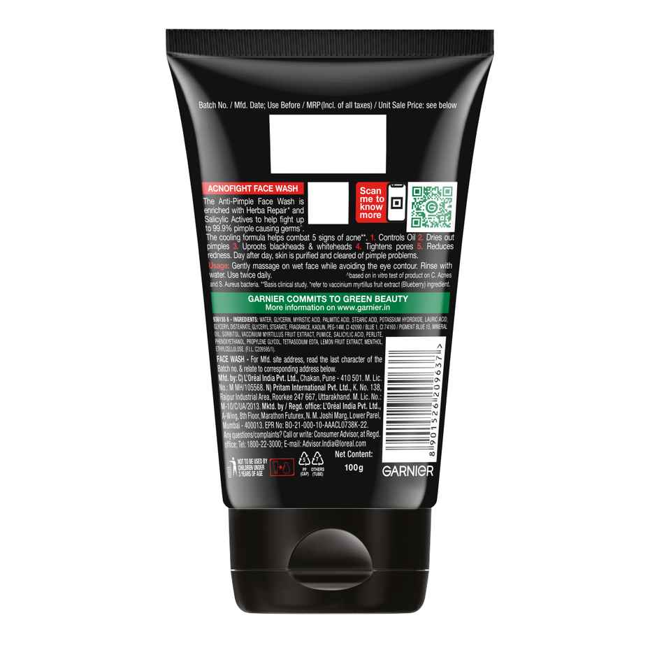 Garnier Men Acno Fight 6 In 1 Pimple Clearing Face Wash Tube