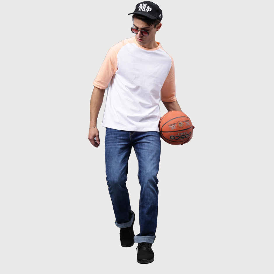 Mad Over Print Men's Colorblock T-shirt | Peach & White - M