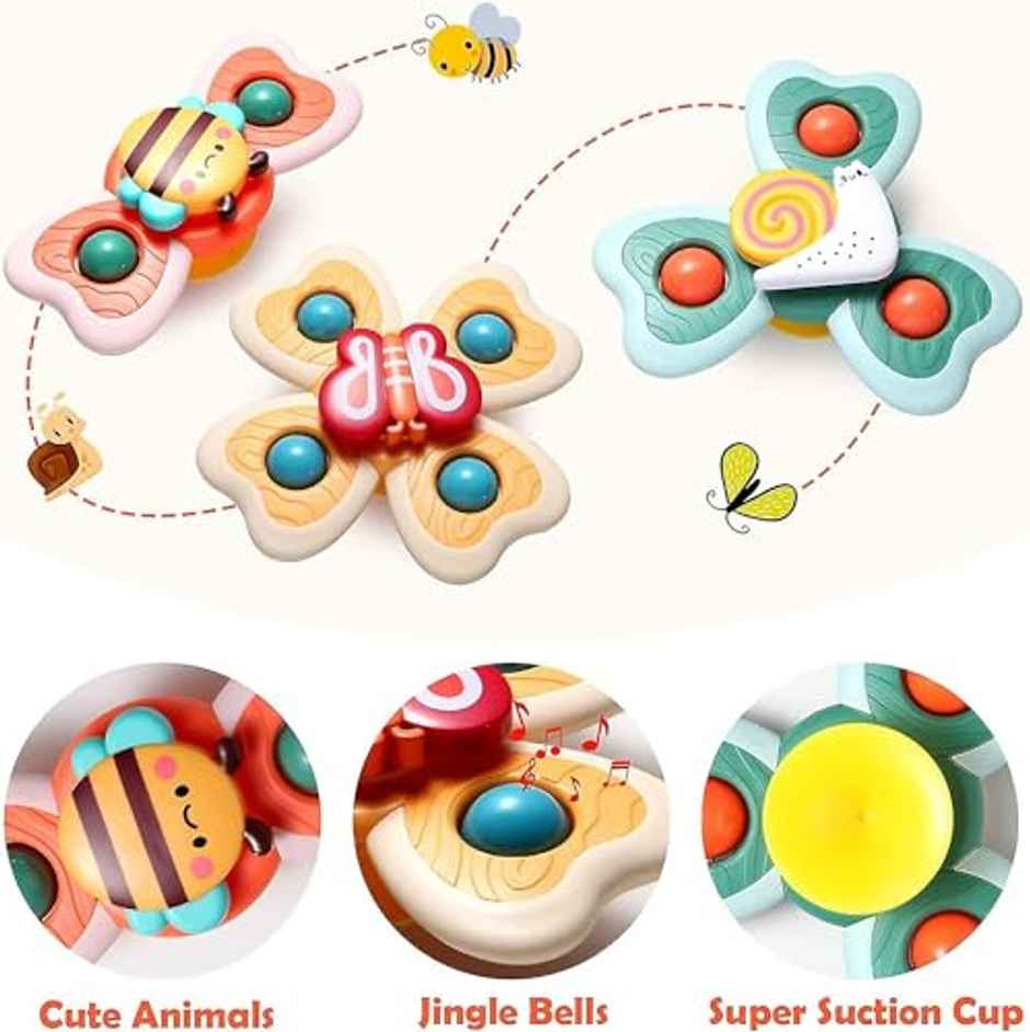 Storio Pack of 3 Assorted Suction Cup Spinner Toy | Baby Bath Toys for Toddlers