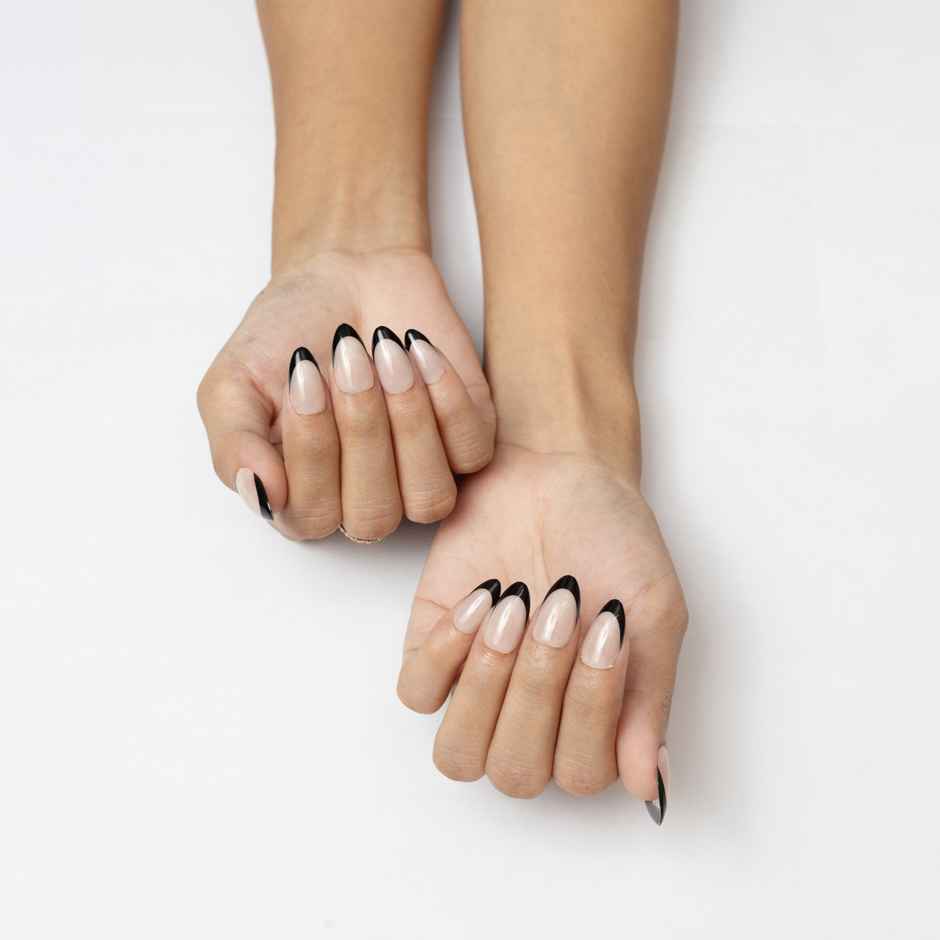 Pep Nails Midnight Tips Medium Almond French Tips Nude Reusable Press On Nails 30 Nail Tips