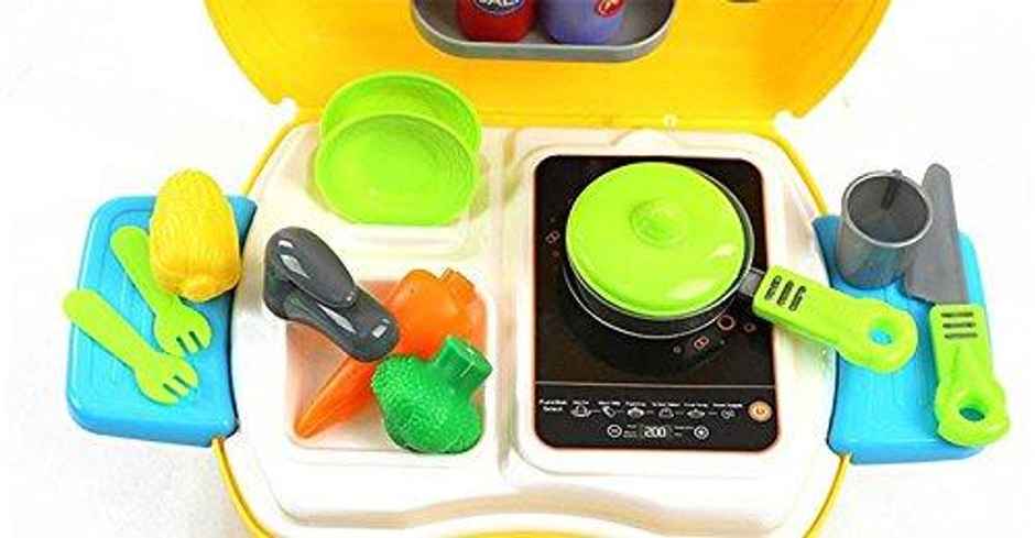 Toyshine Plastic Luxury Kitchen Set Cooking Toy With Briefcase And Accessories For Kids (Yellow)
