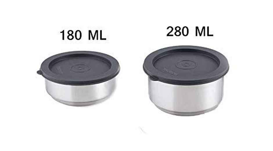Borosil Carry Fresh Stainless Steel Lunchbox, 2pc Set (280ml x 1 + 180 ml x 1)
