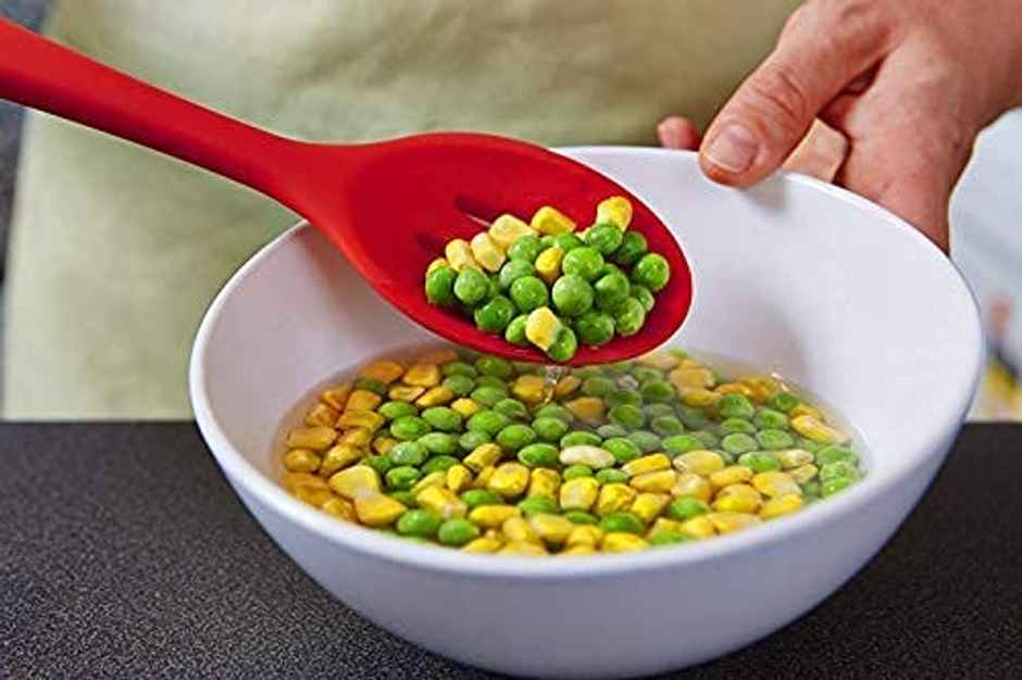 Femora Premium Virgin Silicone Slotted Spoon With Grip Handle Red