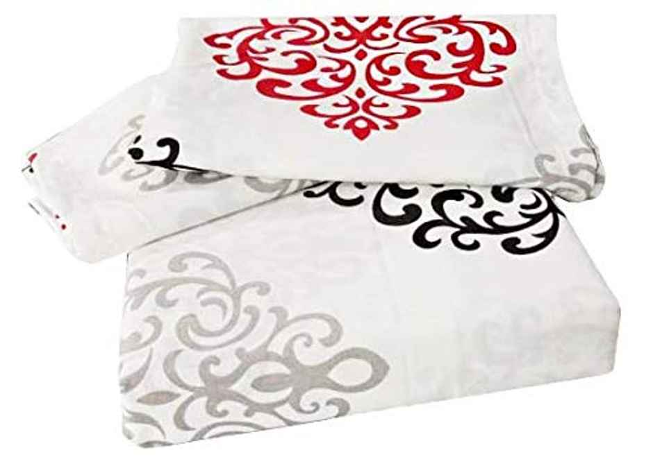 BAY6 Single 100% Cotton 144 TC Paisley Print Bedsheet | White & Pink | 90 x 60 in