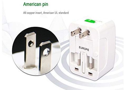 Basics IND Universal Travel Adapter,2.4 A Multi-pin Wall Charger for Mobile with Detachable Cable - White