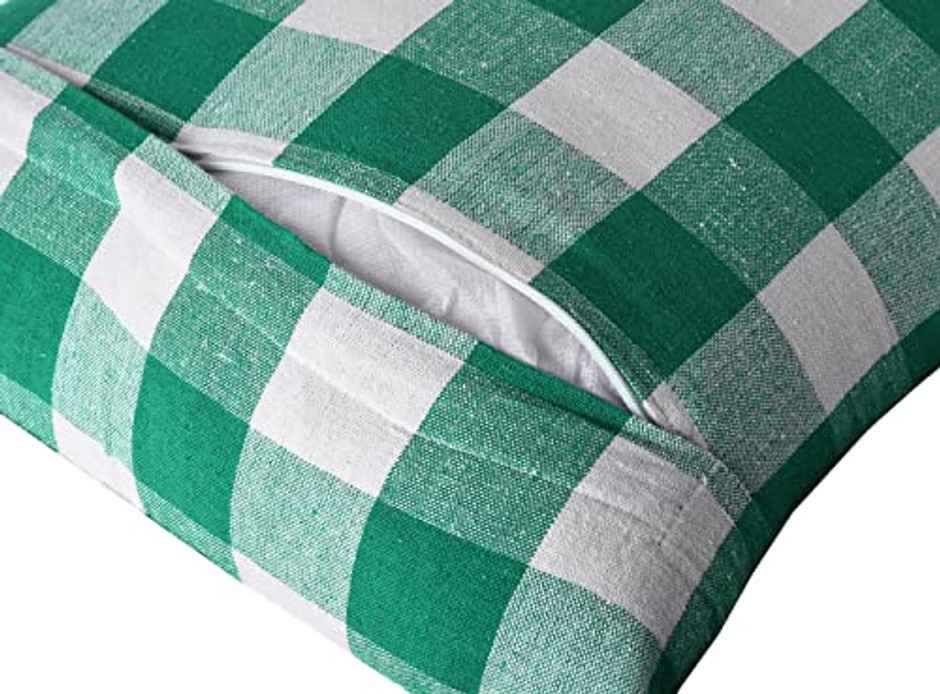 Lushomes Cotton Cushion Covers - Green White Checks | 20 x 20 inch