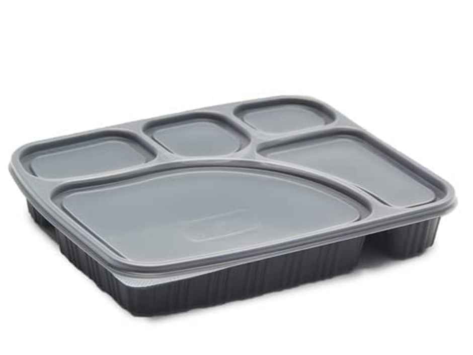 Disposable Platter Thali With Lid | 5 Compartment | 210 x 275 x 35 | Pack Of 5 | Tempware