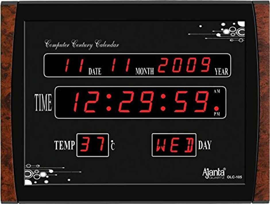 Ajanta Quartz Digital Red LED Wall Clock - OLC-105 | 39.6 x 29.6 x 3.5 cm | Plastic