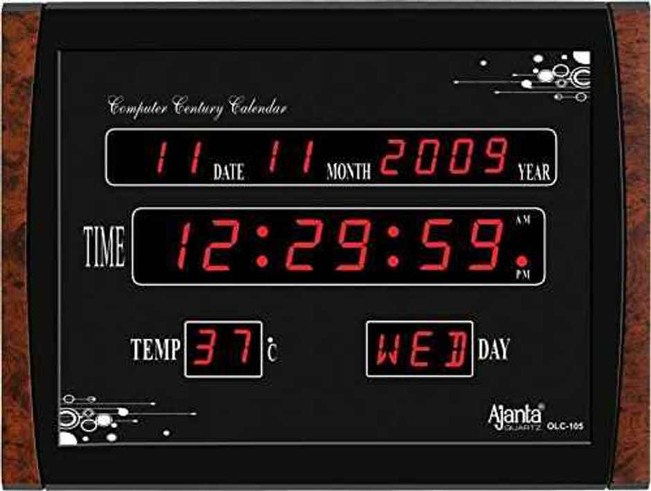 Ajanta Quartz Digital Red LED Wall Clock - OLC-105 | 39.6 x 29.6 x 3.5 cm | Plastic