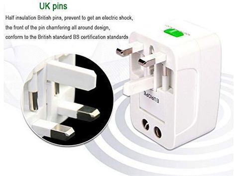 Basics IND Universal Travel Adapter,2.4 A Multi-pin Wall Charger for Mobile with Detachable Cable - White
