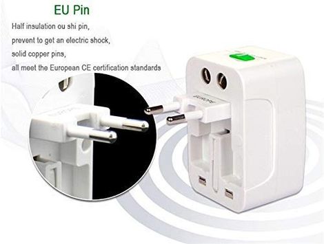 Basics IND Universal Travel Adapter,2.4 A Multi-pin Wall Charger for Mobile with Detachable Cable - White
