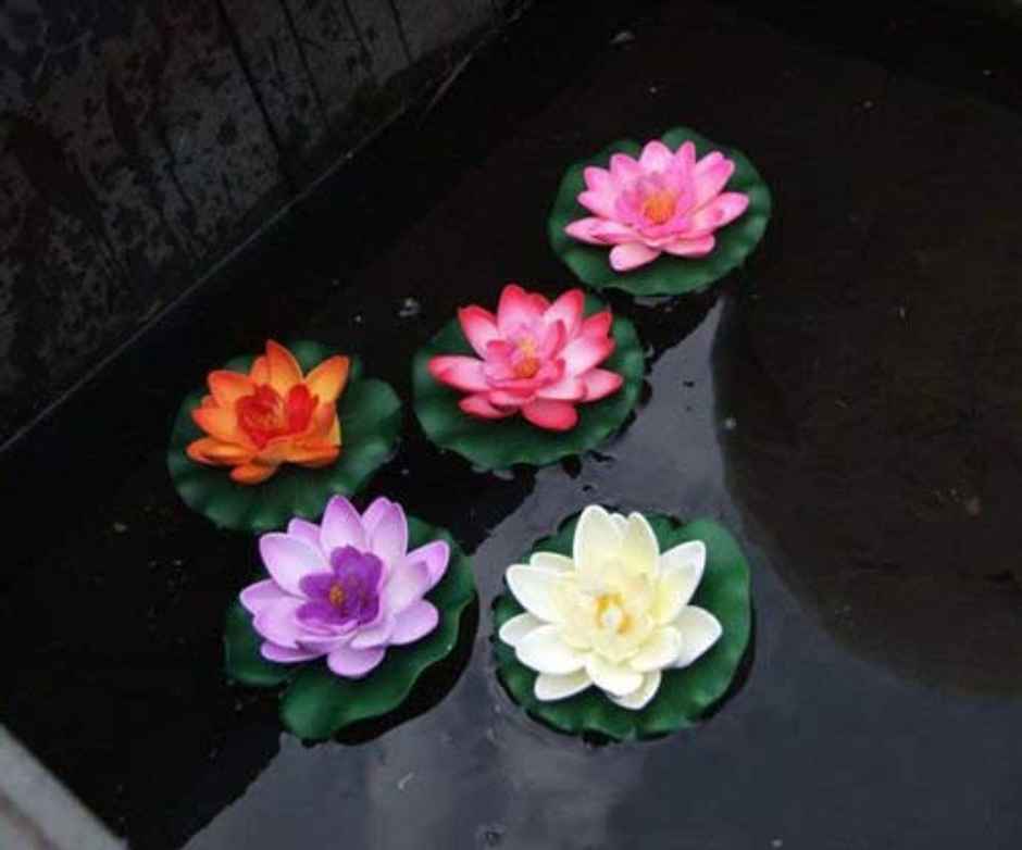 TIED RIBBONS Artificial Floating Lotus Flowers with Rubber Leaf | Multicolour