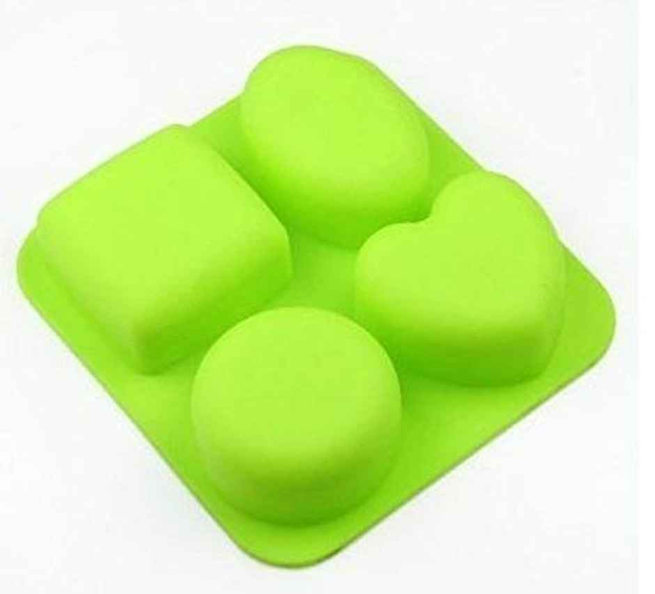 Capsicum Silicone 4 Cavity Circle Square Oval Heart (4 in 1) Shape Mould (Multi Color)