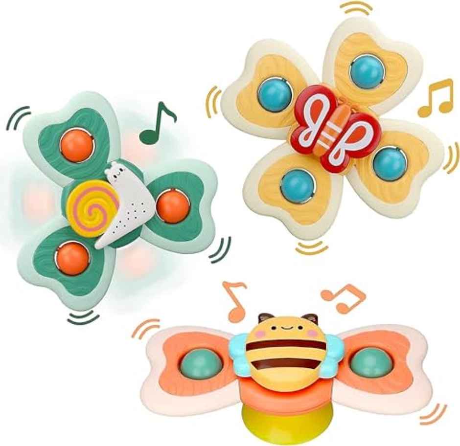 Storio Pack of 3 Assorted Suction Cup Spinner Toy | Baby Bath Toys for Toddlers