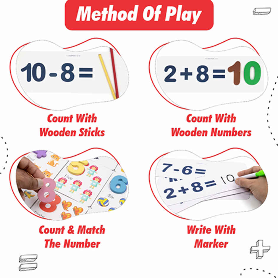 Aditi Toys Math Genius - Wooden Numbers & Wipe-Clean Cards, Educational Math Kit for Kids 3+