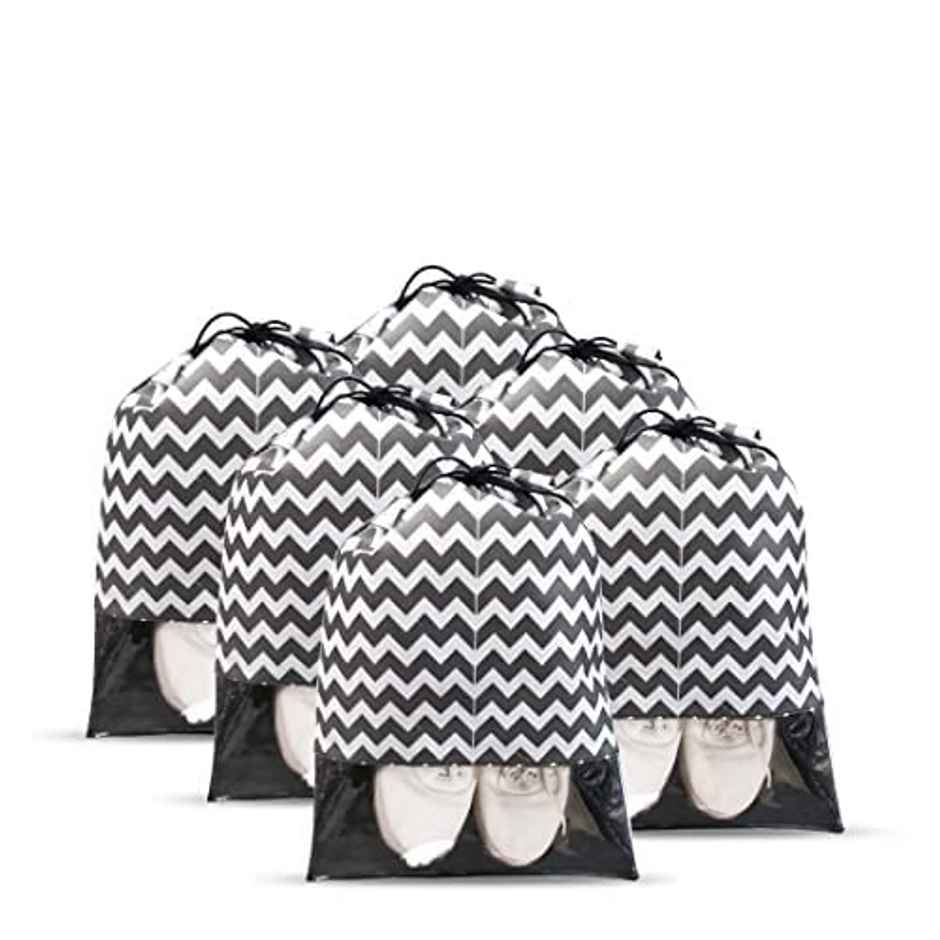 PrettyKrafts Shoe Cover Storage Bag | Dust-Proof Fabric Shoe Organizer | 16 x 12 - Black