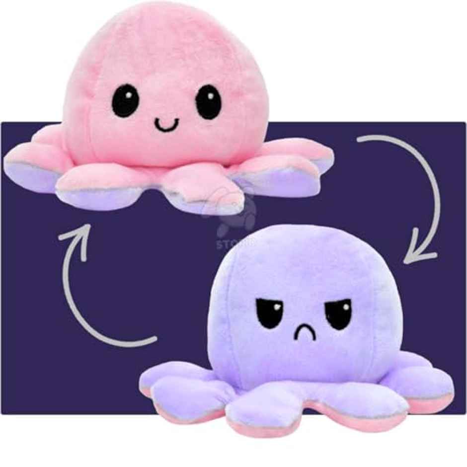 Storio Reversible Octopus Plushie | Soft Cute Mood Plush Toy for Kids | 19 cm