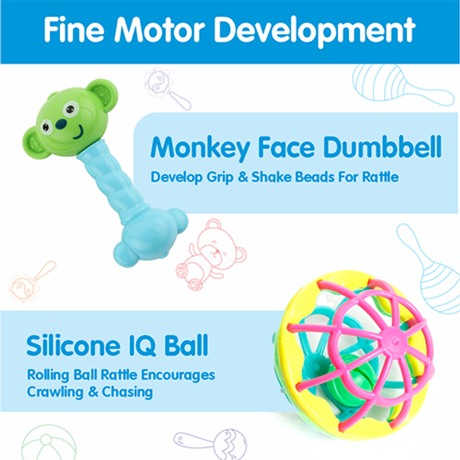 Aditi Toys 5-Piece Baby Rattle Set - Safe, Colourful, 100% BPA Free, Non-Toxic, Infant Grab, Age 0 -6M