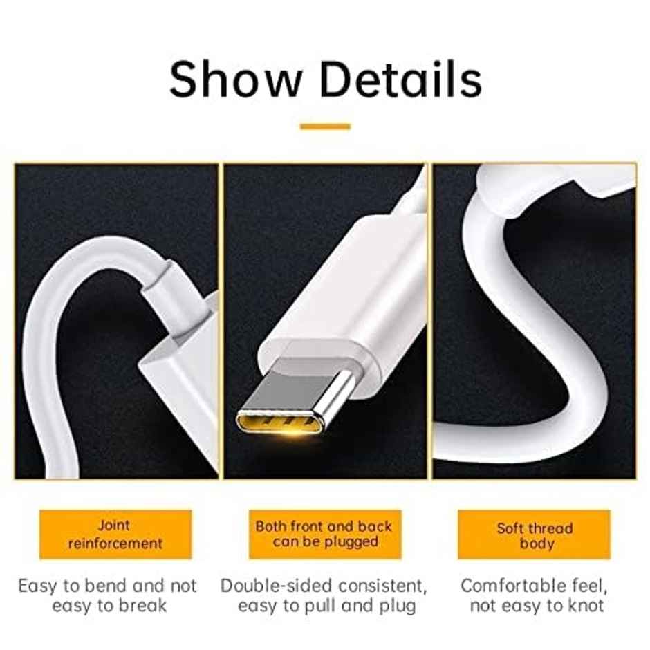 Sounce Realme Original 80W SuperVooc/Dart USB to Type C, Fast Charging Cable - White