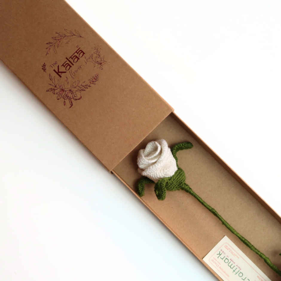 Handcrafted Crochet Single White Rose Gift Box | The Kalaa Store