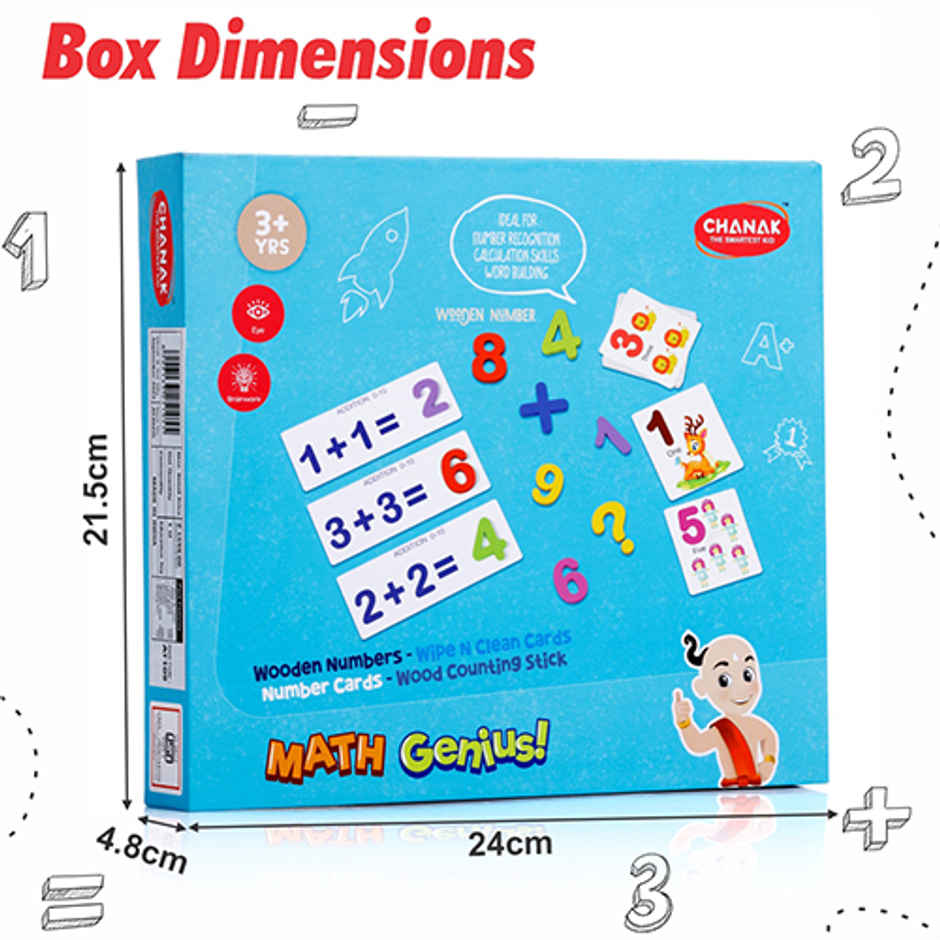 Aditi Toys Math Genius - Wooden Numbers & Wipe-Clean Cards, Educational Math Kit for Kids 3+