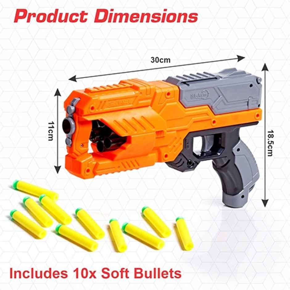 Aditi Toys Six Fire Dart Gun with 6|Dart Drum & 10 Soft Bullet | Hi|Arm Toy Gun Above 6+ | Orange