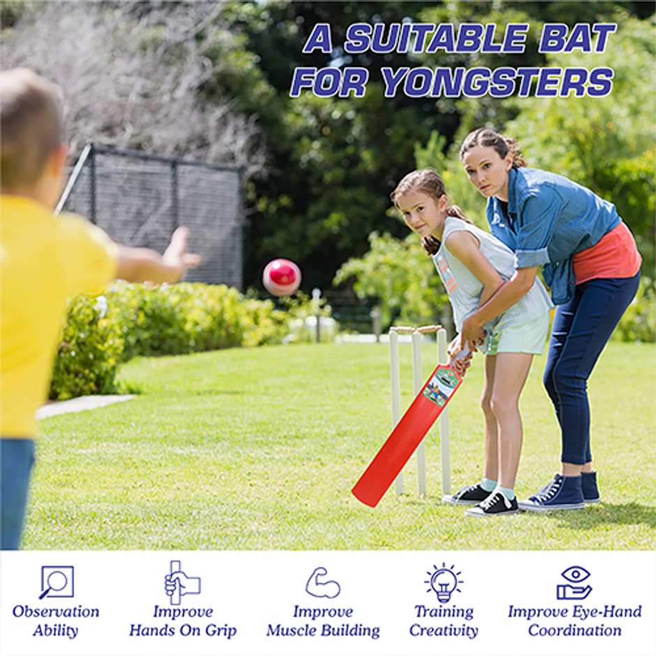 Aditi Toys Big Turf Cricket Bat, for Kids & Adults 15+ | Indoor/Outdoor | Red - 34.5 in