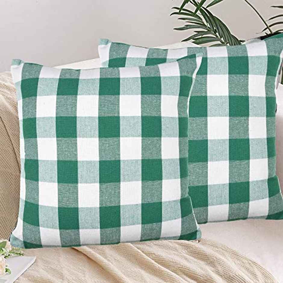 Lushomes Cotton Cushion Covers - Green White Checks | 20 x 20 inch