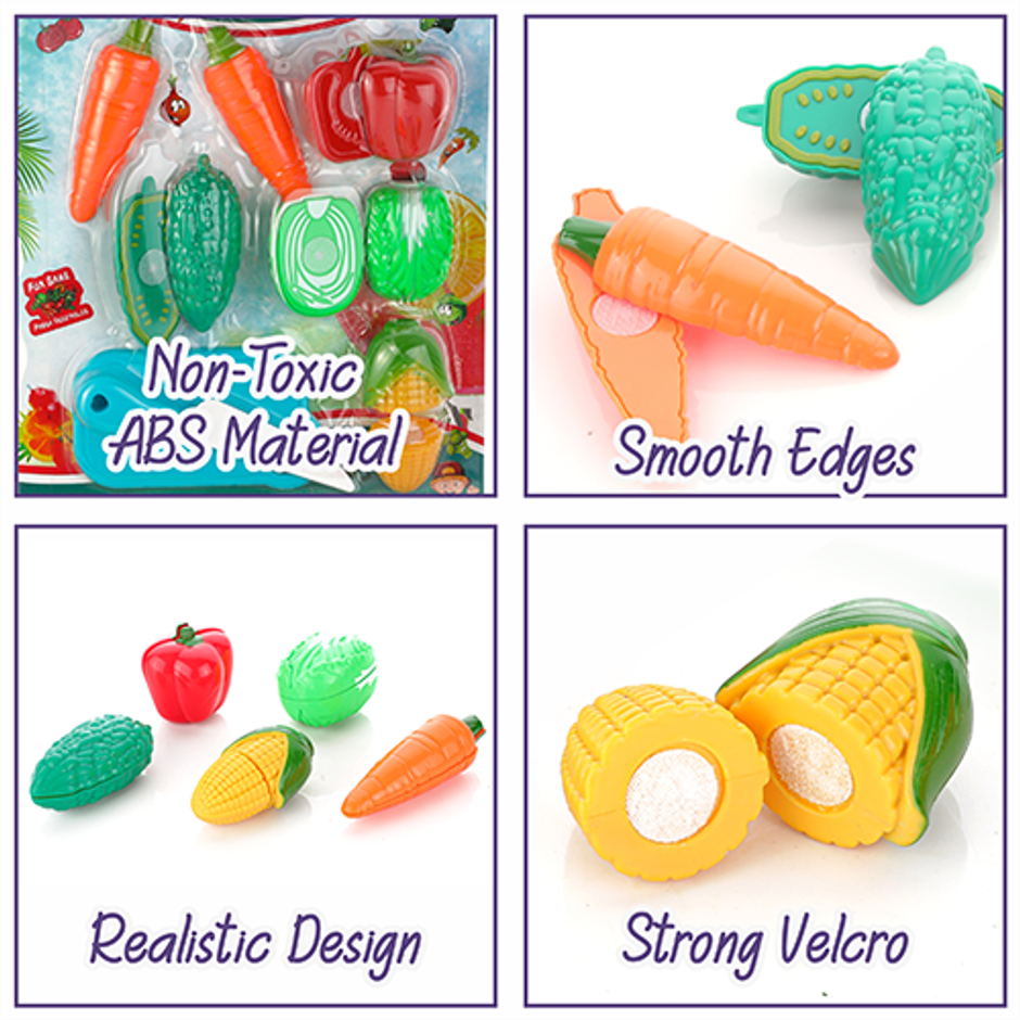Aditi Toys Plastic Vegetable Cutting Set - Includes Knife & Cutting Board for Kids Pretend Play