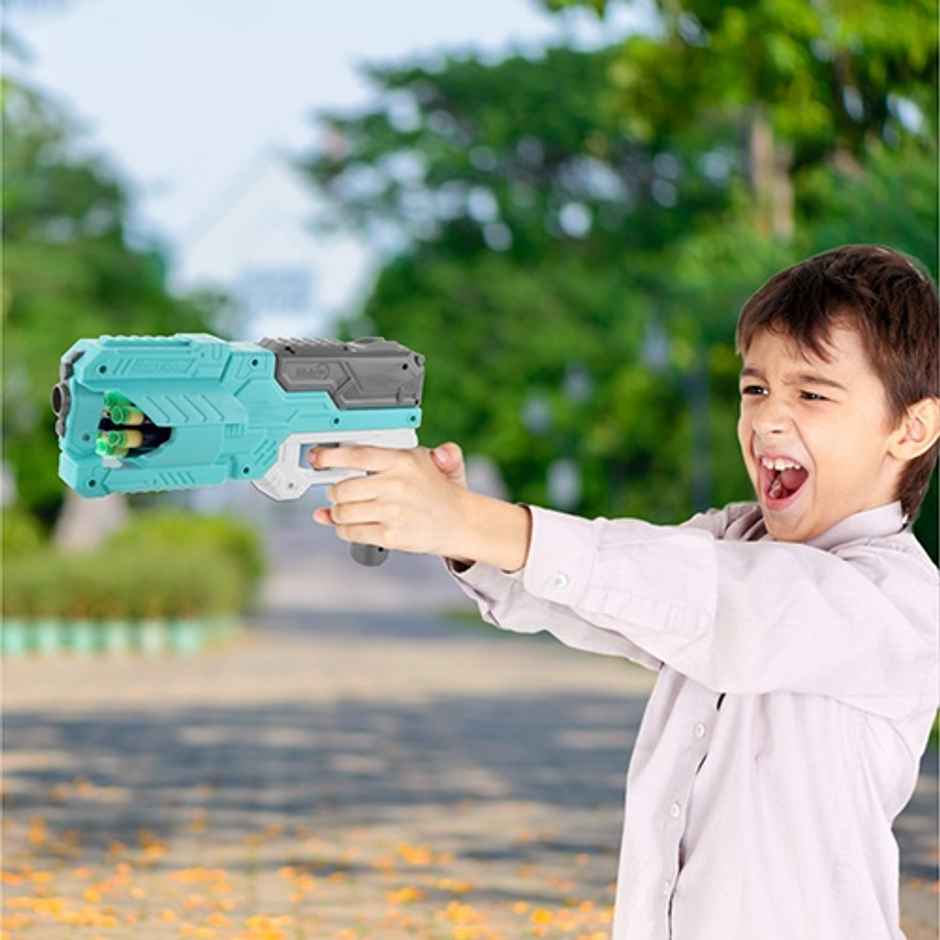 Aditi Toys Six Fire Dart Gun with 6|Dart Drum & 10 Soft Bullet | Hi|Arm Toy Gun | 6+ | LightBlue