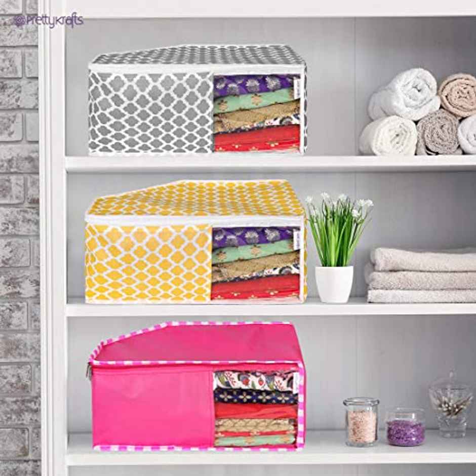 PrettyKrafts Blouse Cover Organizer | Cloth Storage Bags with Clear Window - Grey